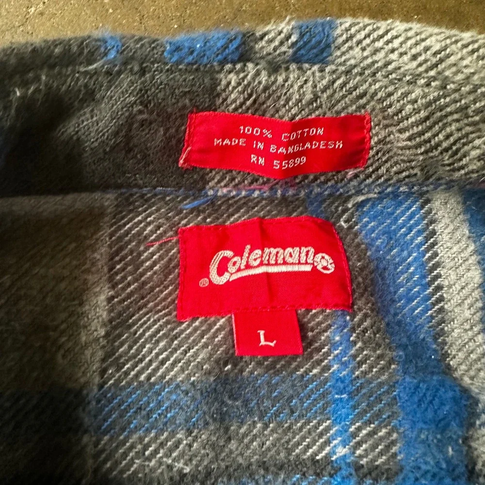 Coleman Flannel Shirt Mens Large Blue Grey Excellent Plaid Long Sleeve Cotton - Picture 3 of 5